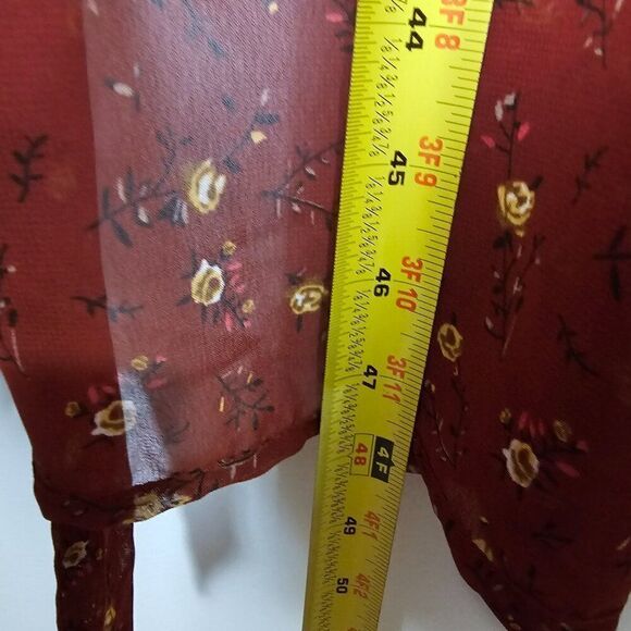 NEVER WORN TIME AND TRU RED DITSY FLORAL LONG BELTED KIMONO CARDIGAN SIZE SMALL - Picture 14 of 14